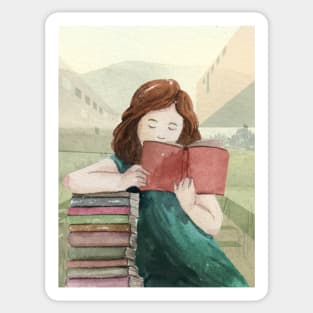 Cute girl reading books Sticker